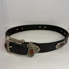 Brighton Leather Belt Crocodile Black Detailed Embellishments Size 28