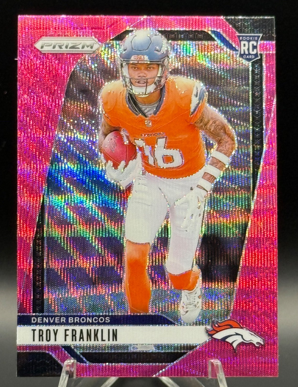 Troy Franklin 2024 Panini Prizm #393 Pink Wave Prizm Rookie RC Denver Broncos