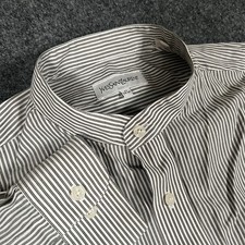 YSL Yves Saint Laurent Band Collar Gray White Button Striped Shirt Men 17-34/35