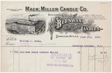 RARE Graphic Billhead - Max Miller Bees Wax Funeral Candles etc Syracuse NY 1917
