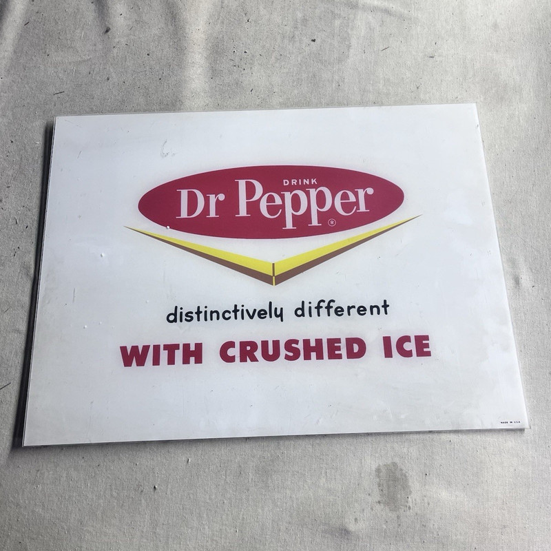 Dr Pepper Soda Advertising Sign "Distinctively Different" "With Crushed Ice"