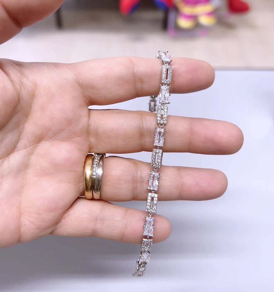 Bracciale Tennis Rombo 5mm  pl. oro Bianco 18k con cristalli Zirconi  B26 - Immagine 3 di 4