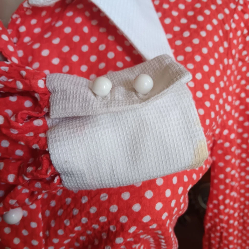 Blusa 1OF1 Mediana Verdadera Vintage Lunares Corbata Frontal Hecha a Mano Disco Mamá Foto 4 de 4