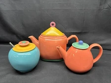 Lindt Stymeist "COLORWAYS"  Japan ~ Mini Teapot, Creamer, Sugar w/Lids