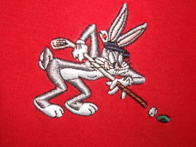 Vtg 1999 Warner Bros Bugs Bunny Red S/S Polo Shirt ''Ace in the Hole'' Mens Sz. M