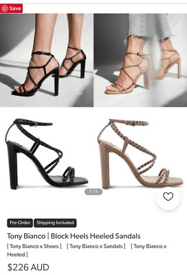 Tony Bianco 'Saville' Black Como Strap Stud Heels Size