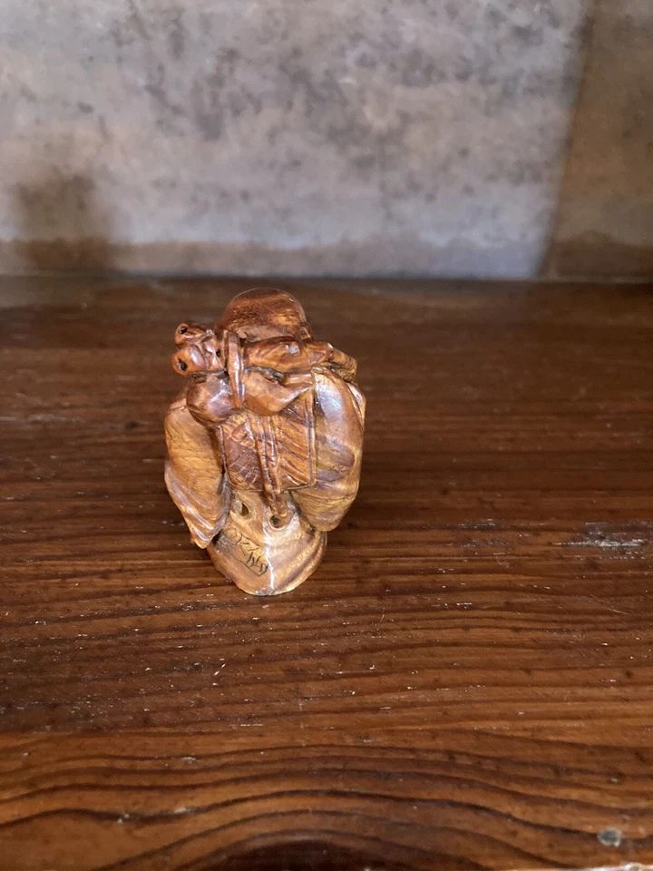 古董雕刻木质快乐佛网介 - 签名! — 第 3/4 张图片