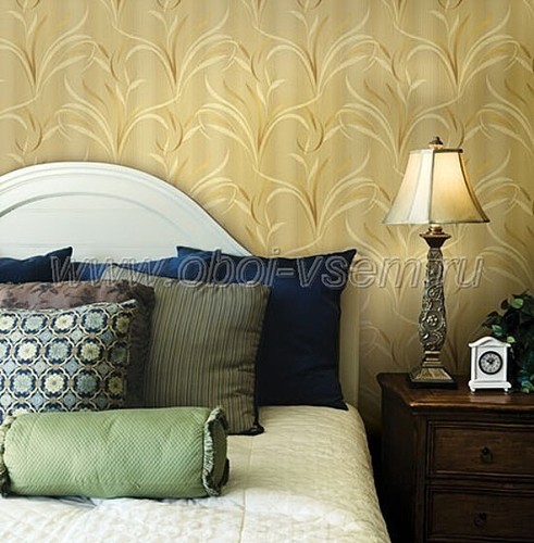 Seabrook Wind Blown Leaves on Golden Stria Unpasted Wallpaper FS40605 - Picture 2 of 2