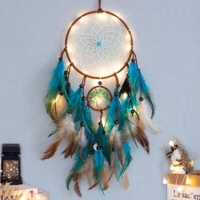Blue Quartz Dream Catcher With Led Lights Metal Feather Wall Ornament 80 Char...