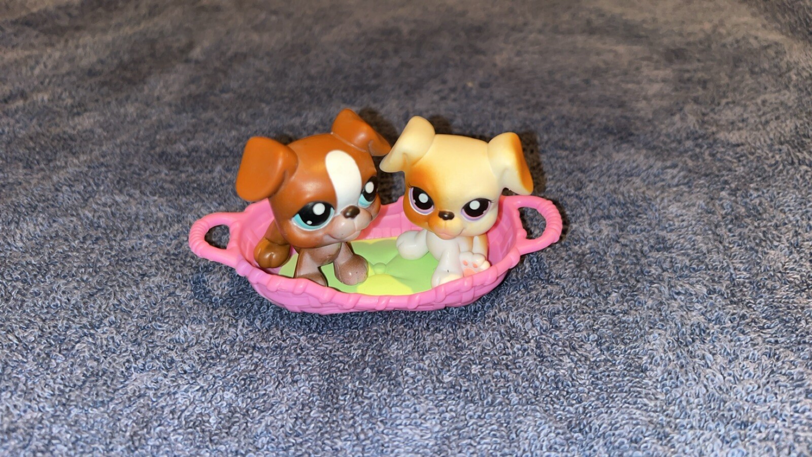 Littlest Pet Shop LPS Pet Pair Set Puppy Dog Boxers #83 & #84 W/ Basket ...