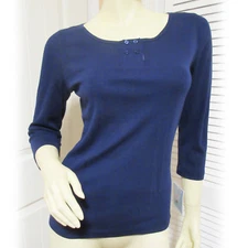 NWT Jane & Bleecker Navy Blue Top 3/4 Sleeve Normcore Casual Chic Preppy Travel