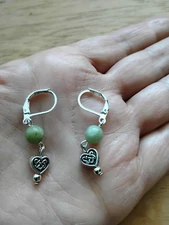 Celtic Heart Earrings Connemara marble 925 Sterling silver Leverback Quality