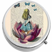 Alice in Wonderland Book Medicine Vitamin Pill Box