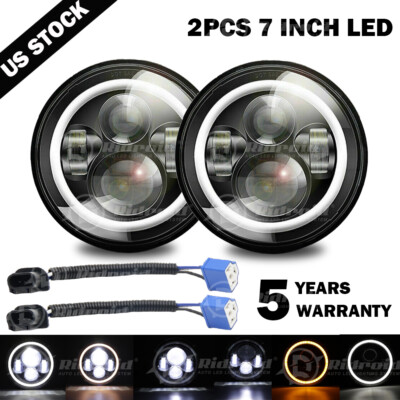 DOT Pair 7'' Inch Round LED Headlights Halo Angle Eyes For Jeep Wrangler JK TJ CJ