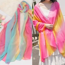 Rainbow Dance Veil Head Scarf 180x100cm Chiffon Long Wrap Shawl Sheer Beach Wrap