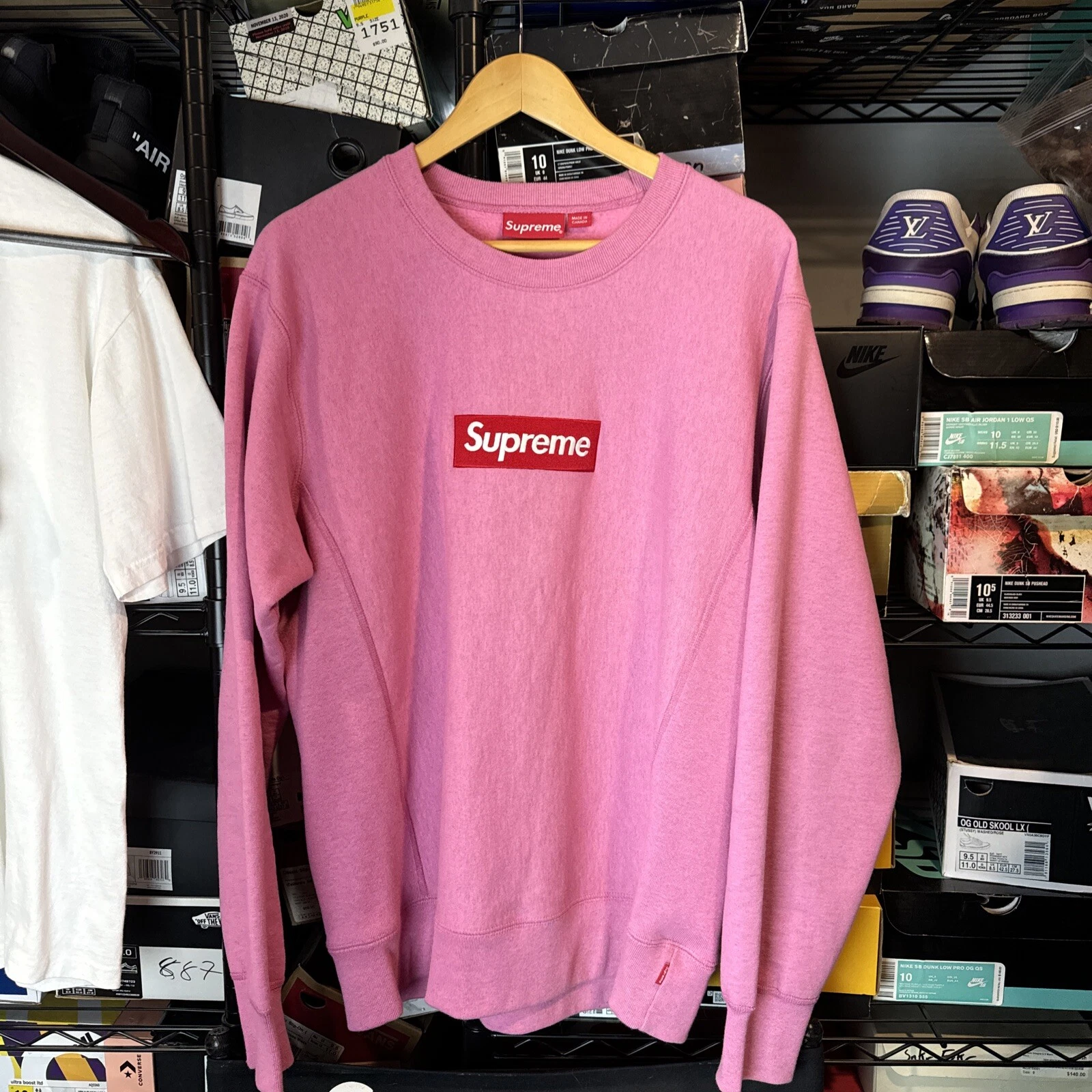 Sweat col rond logo Supreme Box rose bruyère FW15 2015 taille L Large