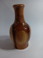 VTG Wood Vase Unique Marquetry Patterned Hand Turned