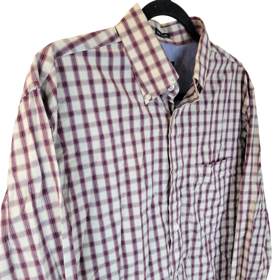 Camisa de vestir Van Heusen para hombre talla M 15 blanca marrón a cuadros manga larga Foto 4 de 4