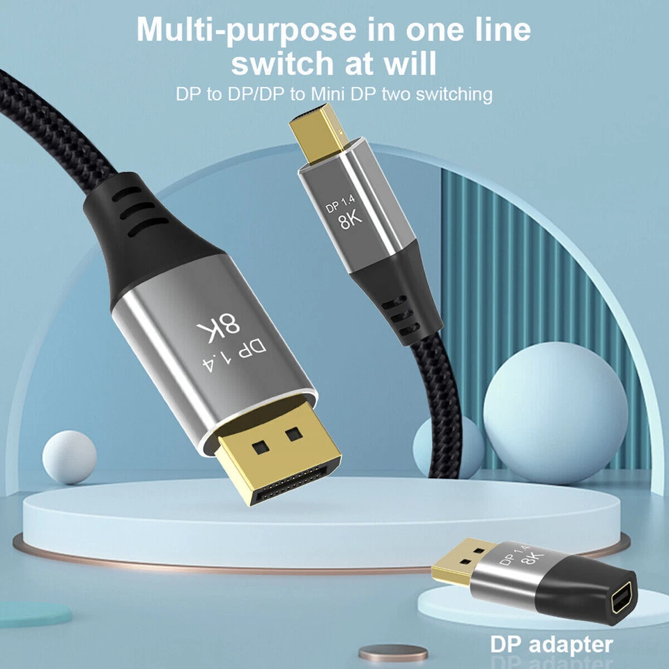 Mini DisplayPort to DP Male 1.4 8K 60hz Female Adapter 4K 144hz Ultra-HD UHD - Image 3 of 4