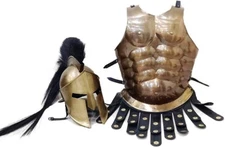 Medieval King 300 Spartan Brown Antique Helmet W/Black Plume W/Muscle Jacket
