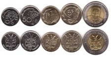 Namibia - set 5 coins 10 50 Cents 1 5 10 Dollars 2010 - 2023 UNC