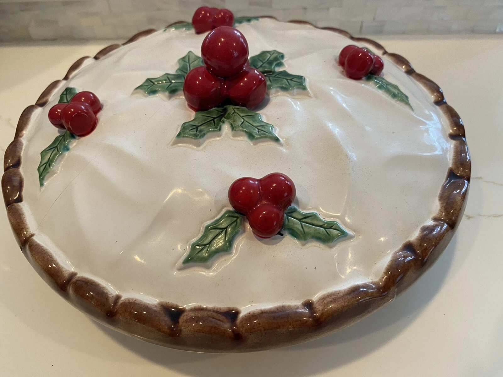 Vintage Cherry Pie Dish Plate Covered Pie Plate Mid Century 50s Kitchen Portugal