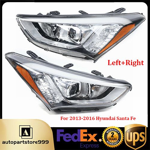 Headlight Set For 2013 14 15 2016 Hyundai Santa Fe Headlamps Left & Right
