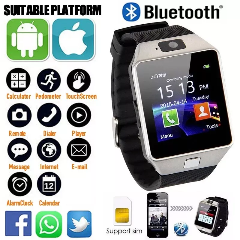 Reloj inteligente DZ09 con tarjeta SIM (solo tarjeta SIM de 4  bandas)/Bluetooth/cámara para teléfonos Android/IOS Gao Jiahui unisex