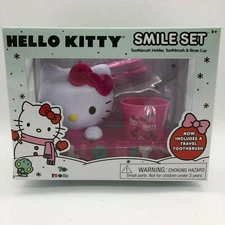 Hello Kitty Smile Set Pink Toothbrush Holder Travel Toothbrush Rinse Cup Kids