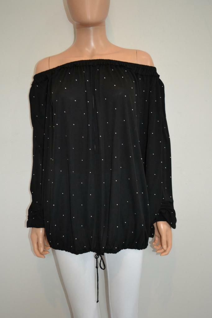 Camicia top Saint Laurent nera borchiata a spalla LS Peasant F 40 US 8 $2.690