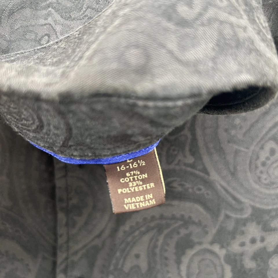 Camisa Tasso Elba Para Hombre Grande Paisley Abotonada Manga Larga Negro Gris Vestido Foto 4 de 4