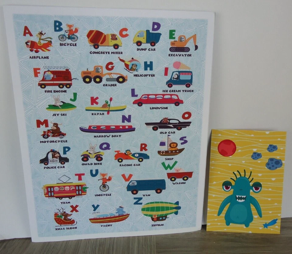 Impresión del alfabeto colorido decoración infantil tren barco coche excavadora motocicleta Foto 3 de 4