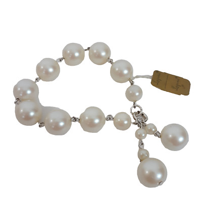 Vintage Laguna Faux Pearl Bracelet  Chain with Dangles Silver Tone New Old Stock
