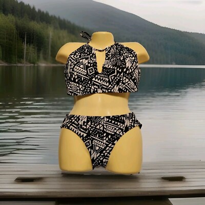 100 Degrees Underwire 3 Piece Swimwear - Top & Black Bottoms XL - Geo Bottoms L