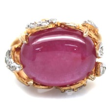 925 Sterling Silver 11 x 14 mm. Red Ruby  White Zircon Ring Size 6.75