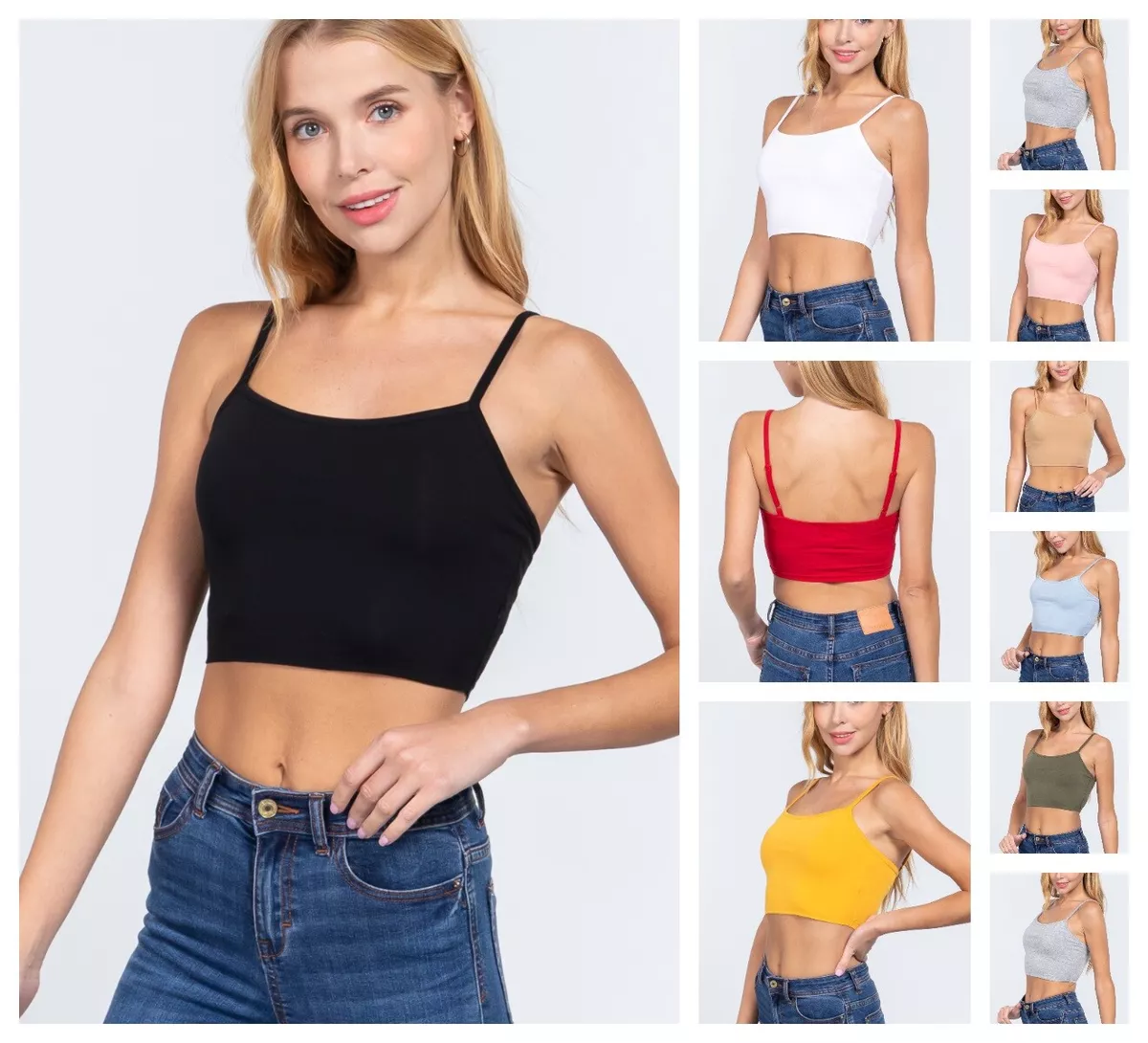 NEW COTTON SPANDEX CROP TOP CAMI CAMISOLE CROPPED TANK TOP S M L