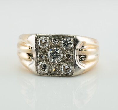 Mens Diamond Ring 14K Gold Band Old Mine .93TDW Vintage