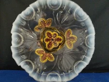 GOOFUS GLASS   Ruffled Candy Bowl  Plate 3 foot   Compote  9 1/4" d 3"h