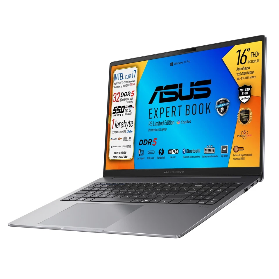 ASUS Expertbook P3 i7-13620H 16" FHD+ DDR5 32Gb, 1Tb,Tastiera retroilluminata,