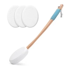 17 In. Curved Handle Lotion Applicator with 4 Replacement Pads for Back Feet Sun