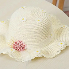 Beige Straw Shoulder Bag, Daisy Flower Applique, Floral Theme, Toddler Girls