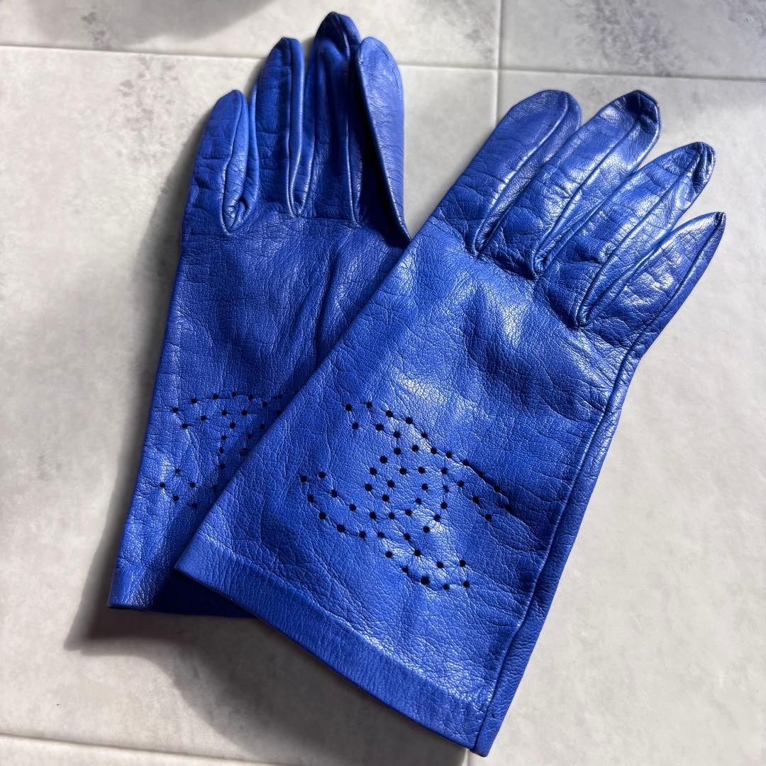 Limited CHANEL Gloves Cocomark Lambskin leather Blue Authentic from JAPAN