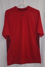 Adidas Men  s Red Black Athletic T-Shirt Size L Polyester Logo Sports Tee Stripe