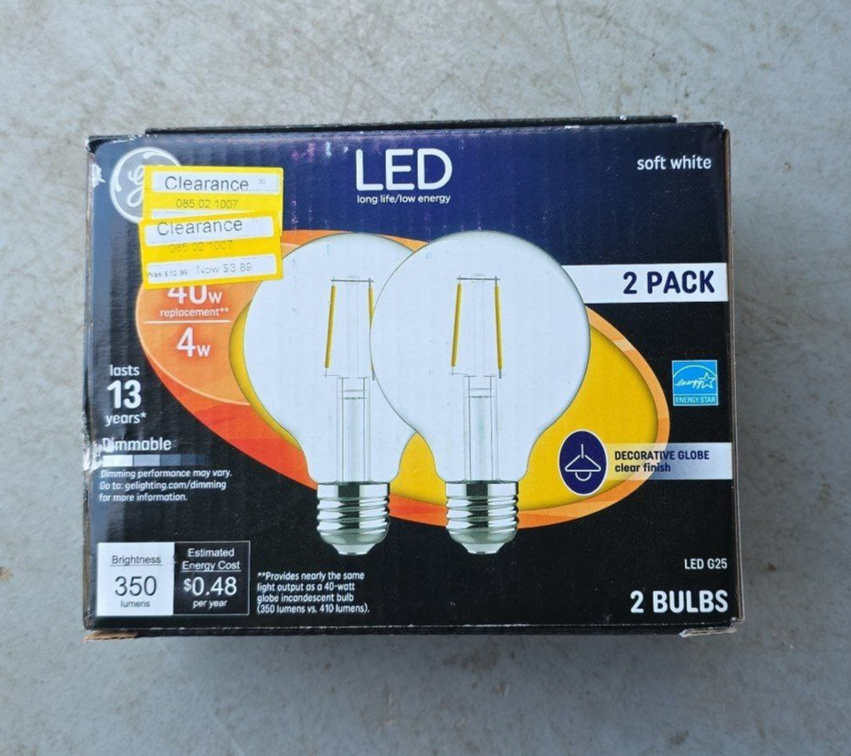 Decorative LED Light Bulbs,Soft White,Clear,Dimmable,350 Lumens,4 Watt,2-Pk. - 2