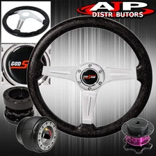 For 94-01 Integra Metallic Black Steering Wheel + Extender Purple Quick Release