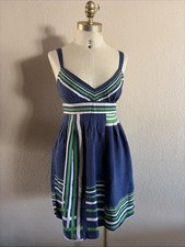 GUESS Dress Blue Striped Pleated 100% Silk Preppy School Sundress READ