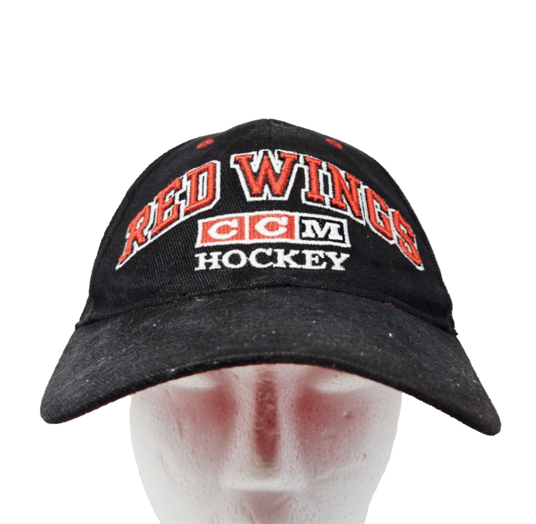 Vintage CCM Red Wing Hat NHL Red & Black Strap Adjustable Back Logo Used