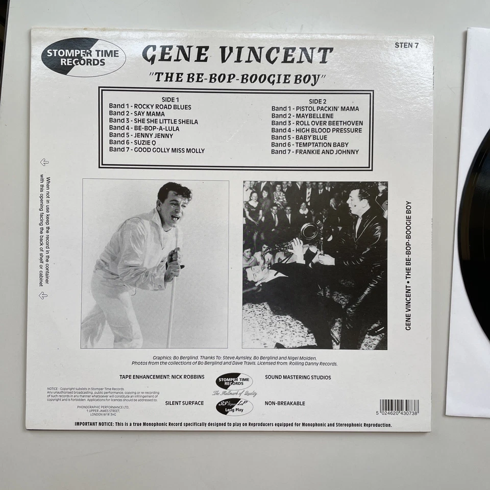 LP 10" Gene Vincent – The Be-Bop-Boogie Boy - STOMPER TIME STEN 7 - 2001 - Photo 3/3