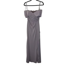 La Femme Ruched Jersey Long Gown with V-Neckline - Cocoa Size 4