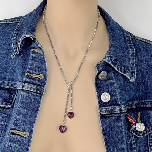 Sterling Silver Lavalier Pink Sapphire or Ruby Heart Diamond Y Drop Necklace - Afbeelding 20 van 23